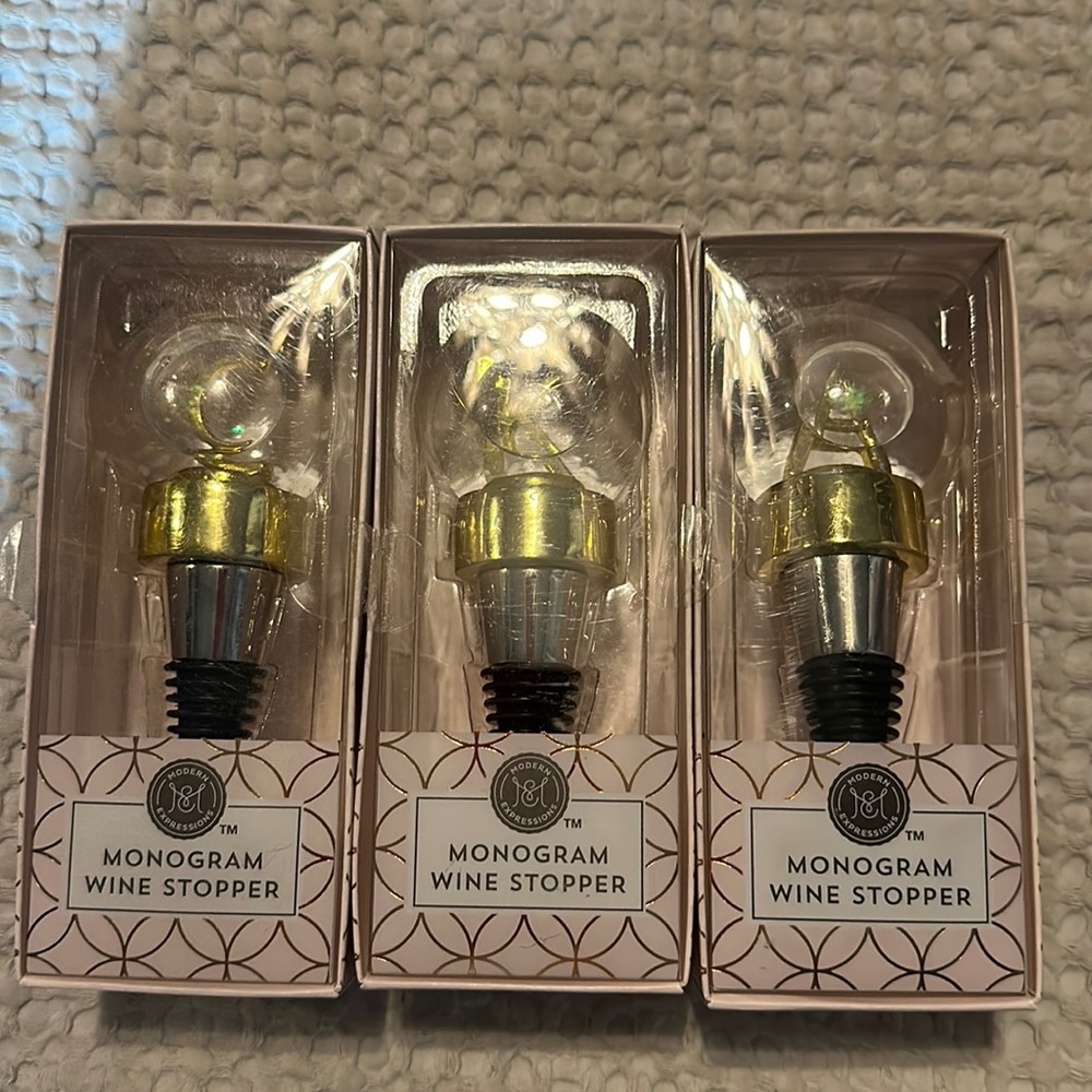 Monogram wine stoppers , snow globe with letters “ C “, “ K “, “ A “